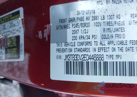 2014 Mazda Cx-9 Grand Touring z USA, uszkodzony, nr VIN JM3TB3DV2E0446888